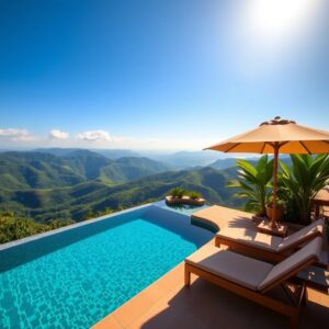 Hier sind die verbesserten Bilder eines luxuriösen Infinity-Pools mit atemberaubender Landschaft. Schau dir die Details und die schöne Umgebung an!