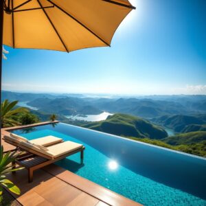 Hier sind die verbesserten Bilder eines luxuriösen Infinity-Pools mit atemberaubender Landschaft. Schau dir die Details und die schöne Umgebung an!-2